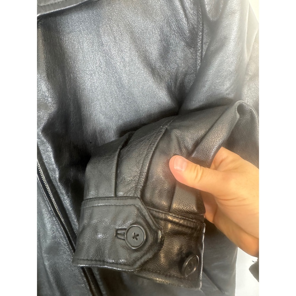 Vintage 90s Gap Mens XL Black Genuine Leather Jacket Quilted Lined Bomber - Picture 3 of 15